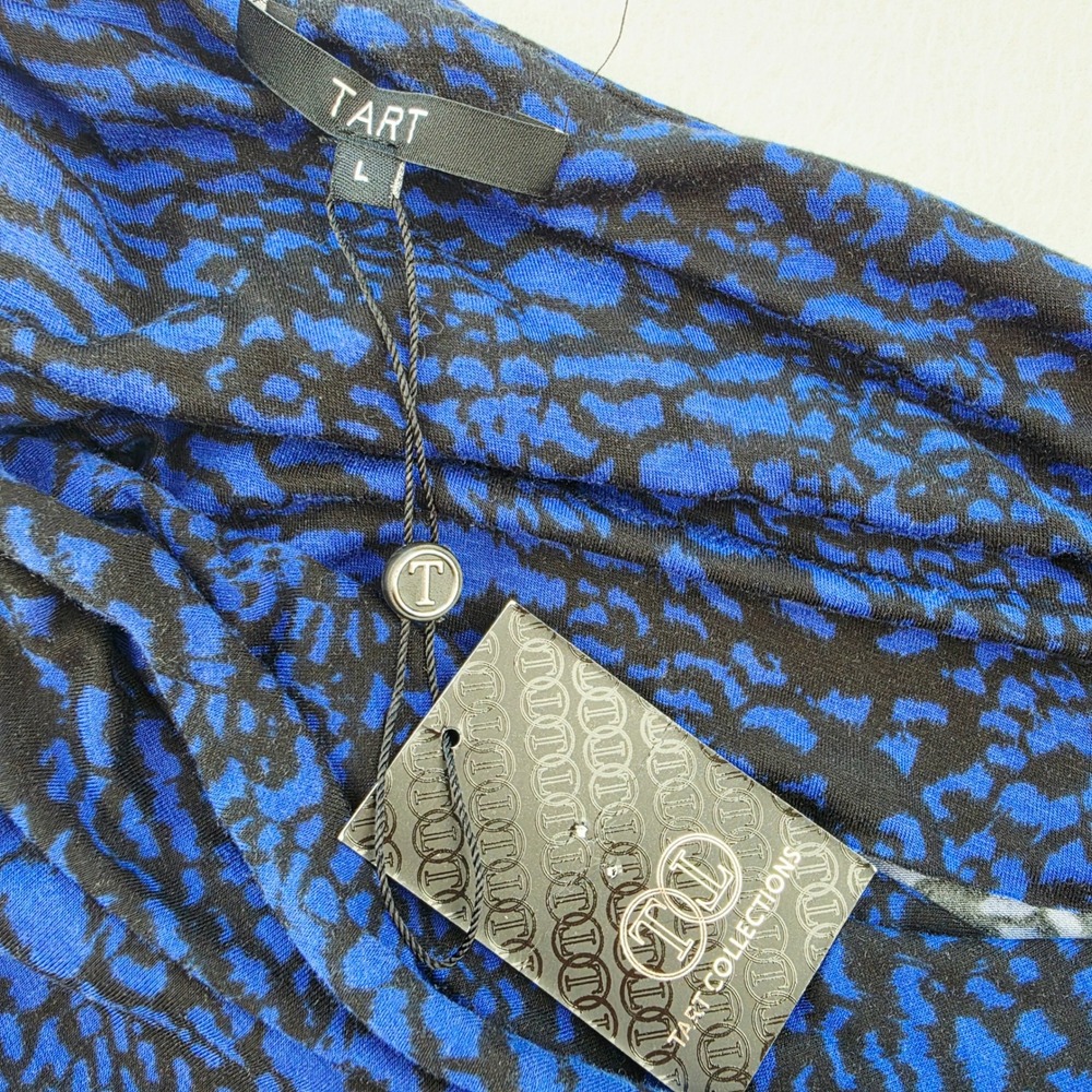 Tart Collections NWT Blue Black Animal Print Cowl Neck Blouson Sheath Dress L - Picture 3 of 11